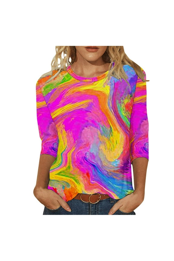 3/4 Sleeve Tops for Women 3/4 Sleeve Crewneck Loose Fit Top 3/4 Sleeve Graphic Tees for Women Plus Size Womens Tops Prime 3/4 Sleeve Shirts