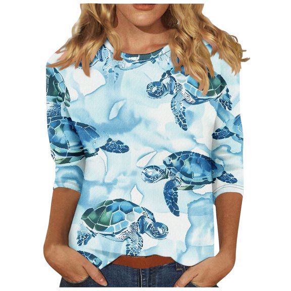 YanHoo 3/4 Sleeve Tunic Tops for Women 3/4 Sleeve Crewneck Loose Fit Top Plus Size Tops for Women 3/4 Sleeve Women 3/4 Sleeve Tshirt 2026 Walmart Prime Sale