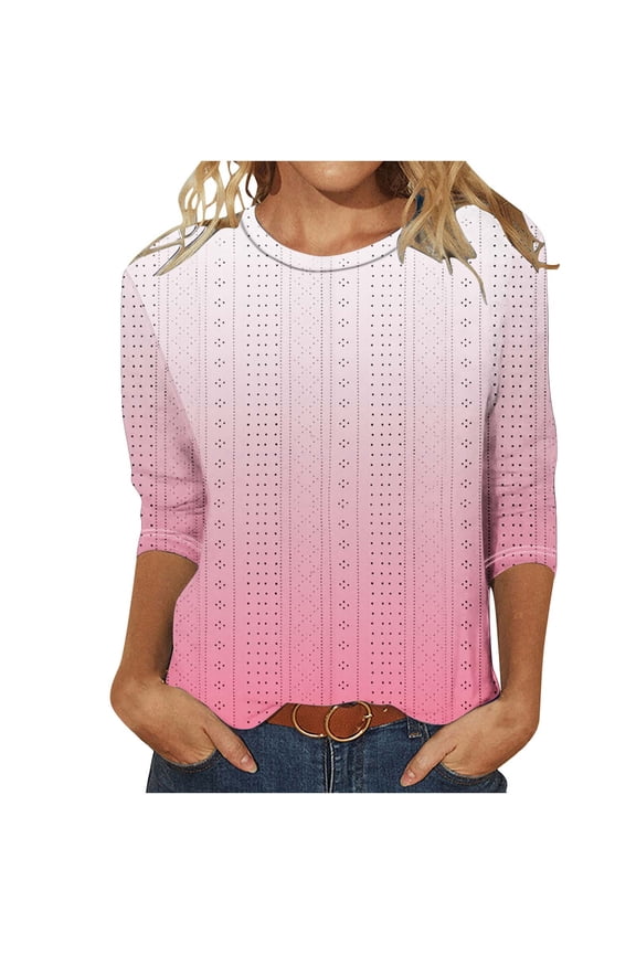 3/4 Sleeve Tunic Tops for Women 3/4 Sleeve Crewneck Loose Fit Top Plus Size Tops for Women 3/4 Sleeve Women 3/4 Sleeve Tshirt 2026 Walmart Prime Fashion