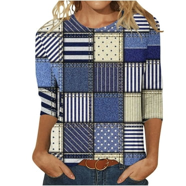 YanHoo 3/4 Sleeve Tunic Tops for Women 3/4 Sleeve Crewneck Loose Fit Top Plus Size Tops for Women 3/4 Sleeve Clearance Women 3/4 Sleeve Tshirt 2024 Walmart Prime Sale