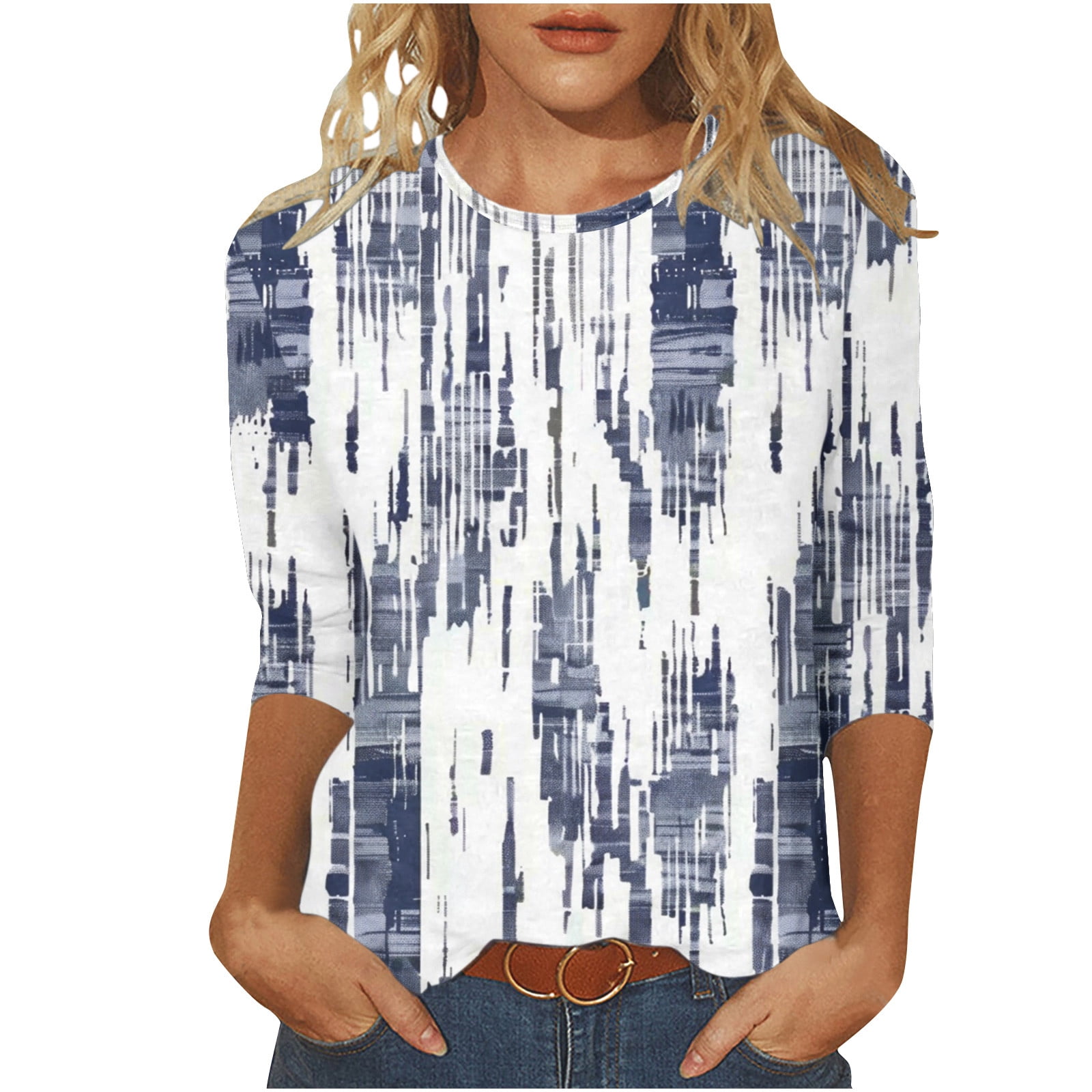 Chicbeautyy Women's 3/4 Sleeve Pleated Curved Hem Tunic Tops (Buy 3 Free Shipping)