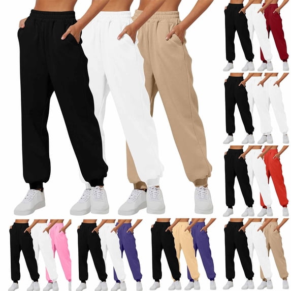 YanHoo 3 Pack Sweatpants Women Baggy Cinched Bottom Joggers High Elastic Waisted Athletic Running Yoga Sweat Pants with Pockets