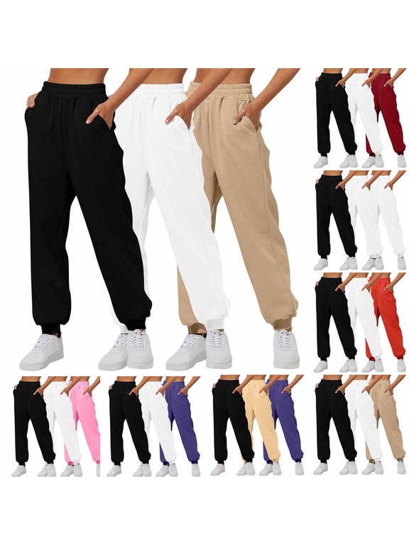 3 Pack Sweatpants Women Baggy Cinched Bottom Joggers High Elastic Waisted Athletic Running Yoga Sweat Pants with Pockets