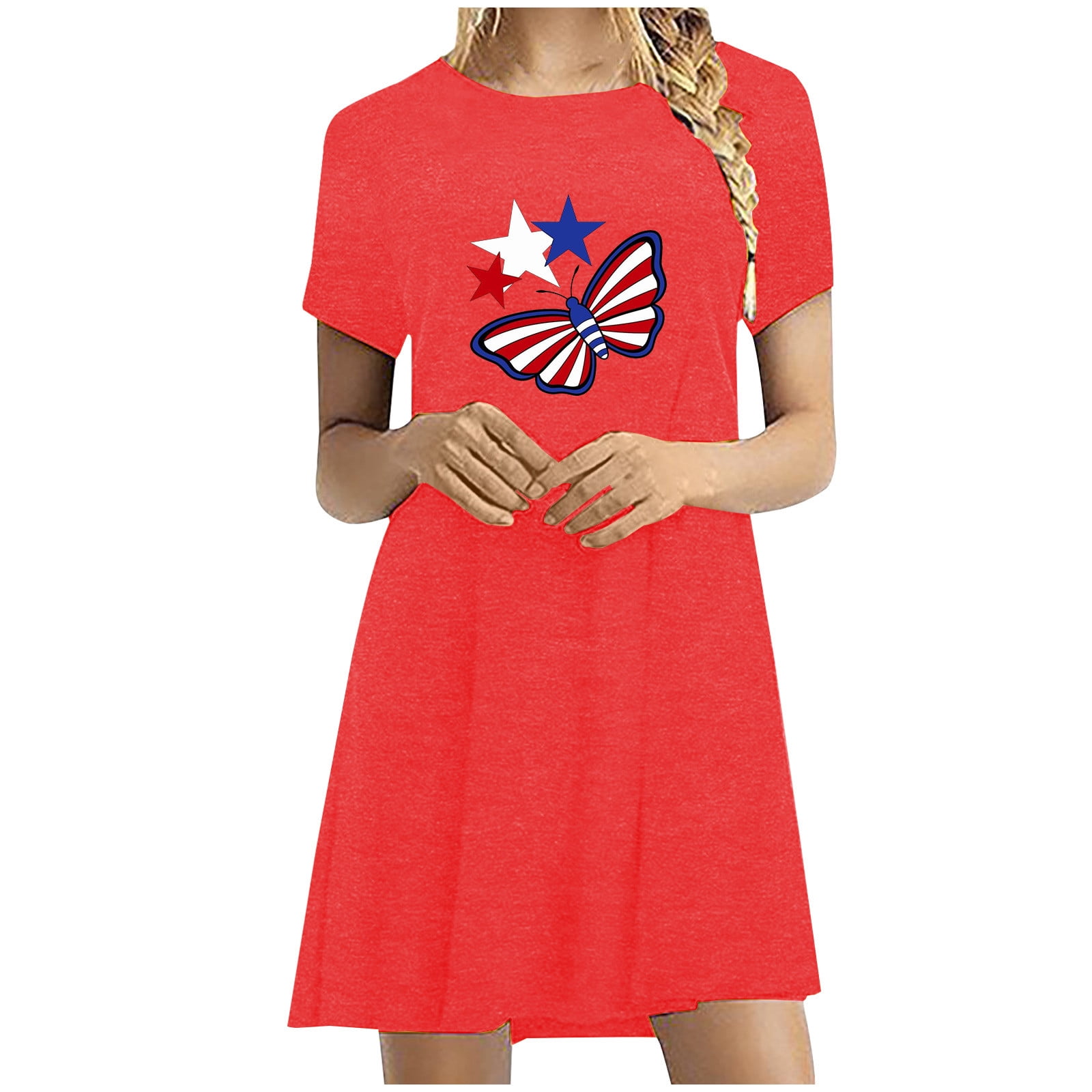 YanHoo 4th of July T Shirt Dresses for Women 2025 Summer Vacation