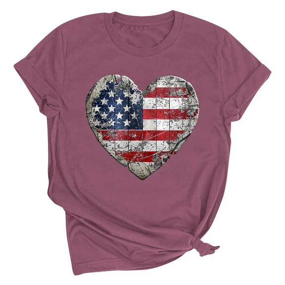 YanHoo American Flag Patriotic T-Shirt for Women 4th of July Shirts Graphic Short Sleeve Crewneck Tee Shirts