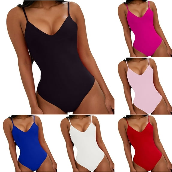 YanHoo Athletic Swimsuits for Women One Piece Monokinis Lace Up Tie Back Bathing Suits Tummy Control V Neck Padded Swimwear Red,S