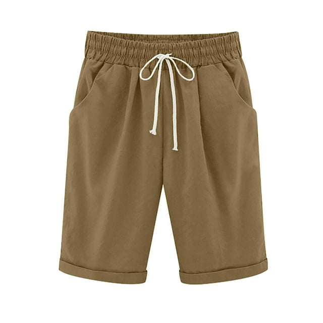 YanHoo Beach Shorts for Women Trendy Linen Bermuda Shorts for Women ...