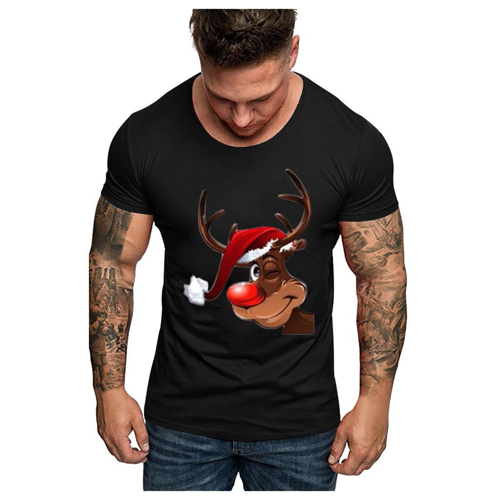 YanHoo Big and Tall Christmas T Shirts for Men Christmas 3D Printed