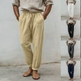 thumbnail image 1 of YanHoo Big and Tall Mens Casual Linen Pants Loose Fit Elastic Drawstring Waist Straight-Legs Summer Yoga Beach Long Pants with Pockets Navy,XXXL, 1 of 7