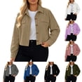 thumbnail image 1 of YanHoo Bomber Jackets Women Oversized Button Down Cropped Jacket Long Sleeve Fall Casual Outerwear, 1 of 8