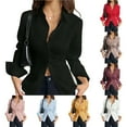 thumbnail image 1 of YanHoo Button Down Shirts for Women Wrinkle Free Long Sleeve Collared Dress Blouses Lace Up Back Casual Work Office Tunic Tops Wine,XS, 1 of 5