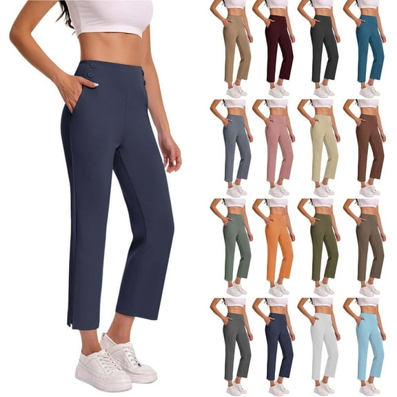 YanHoo Capri Pants for Women Wide Leg Yoga Dress Cropped Pants Capri Leggings Tummy Control Workout Casual Summer Pants with Pockets Dark Gray,XXL