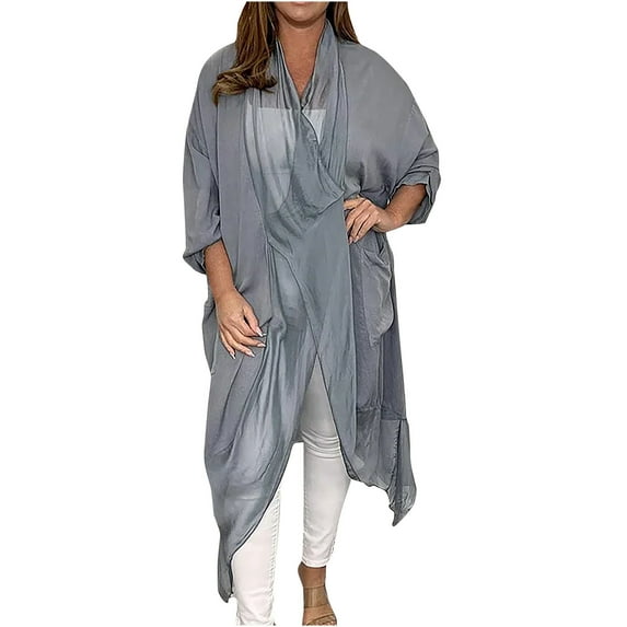 YanHoo Cardigans for Women Plus Size Chiffon Summer Lightweight Cardigan Breathable Long Sleeve Open Front Beach Cover Ups Loose Soft Lightweight Shawl Cardigan Coat