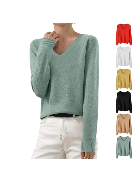 Sweaters for Women 2026 V Neck Long Sleeve Tops Lightweight Knit Pullover Sweater