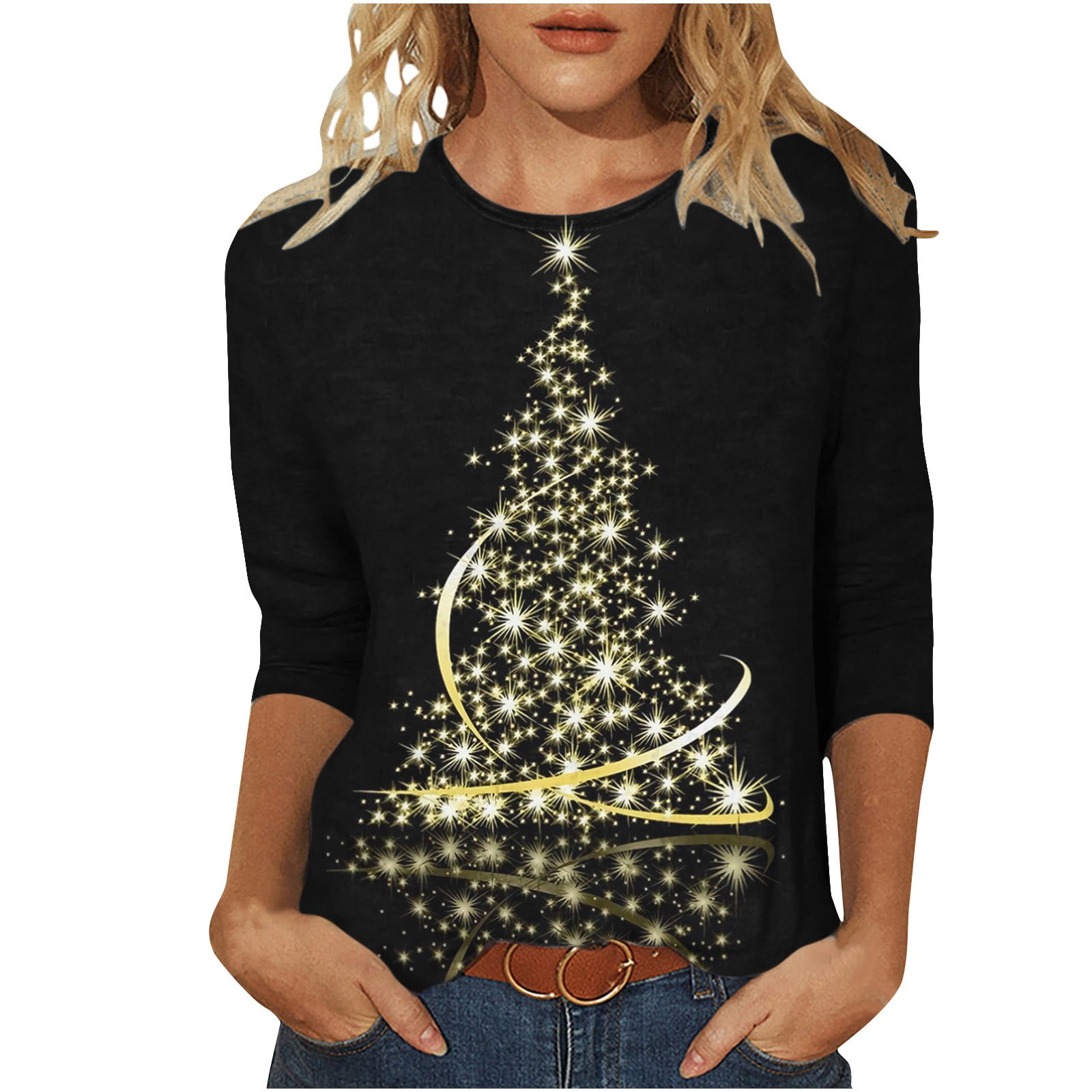 YanHoo Christmas 3/4 Sleeve Tees for Women 2023 Walmart Prime Sale