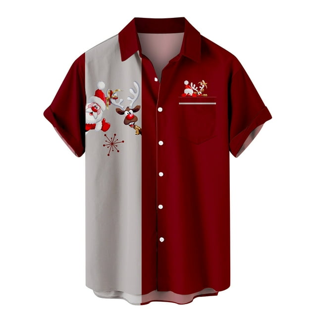 YanHoo Christmas Button Down Shirts for Men Short Sleeve Hawaiian