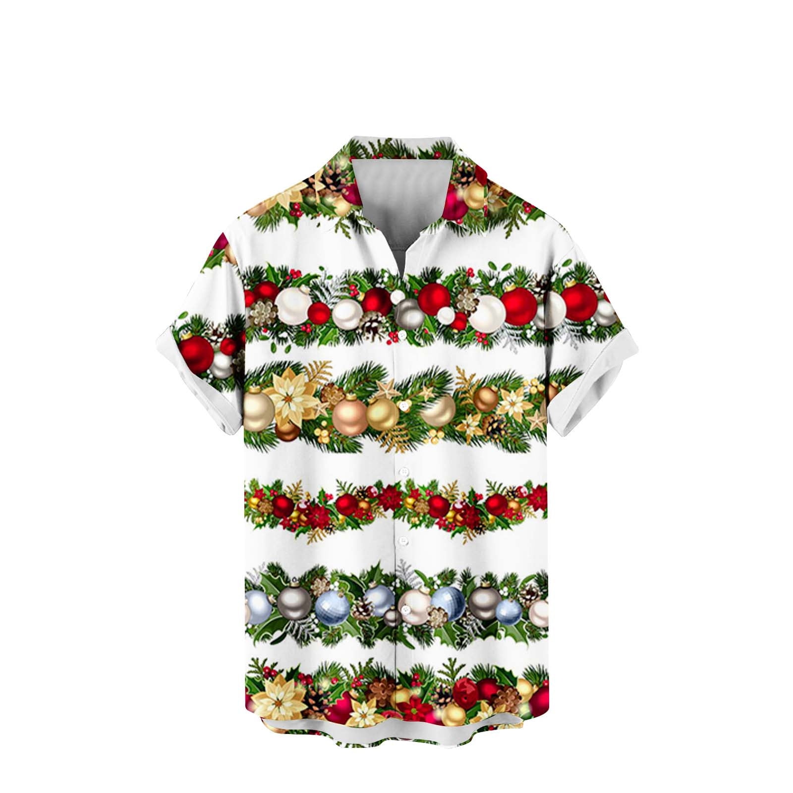 YanHoo Christmas Short Sleeve Dress Shirts for Men Button Down