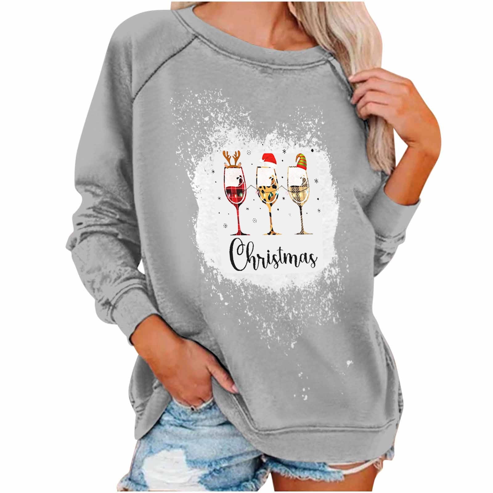 Same Day Delivery Items Prime Womens Sweatshirts Crew Neck Long Sleeve Tops  Casual Funny Printed Pullovers Xmas Holiday Sweatshirts at  Women's  Clothing store