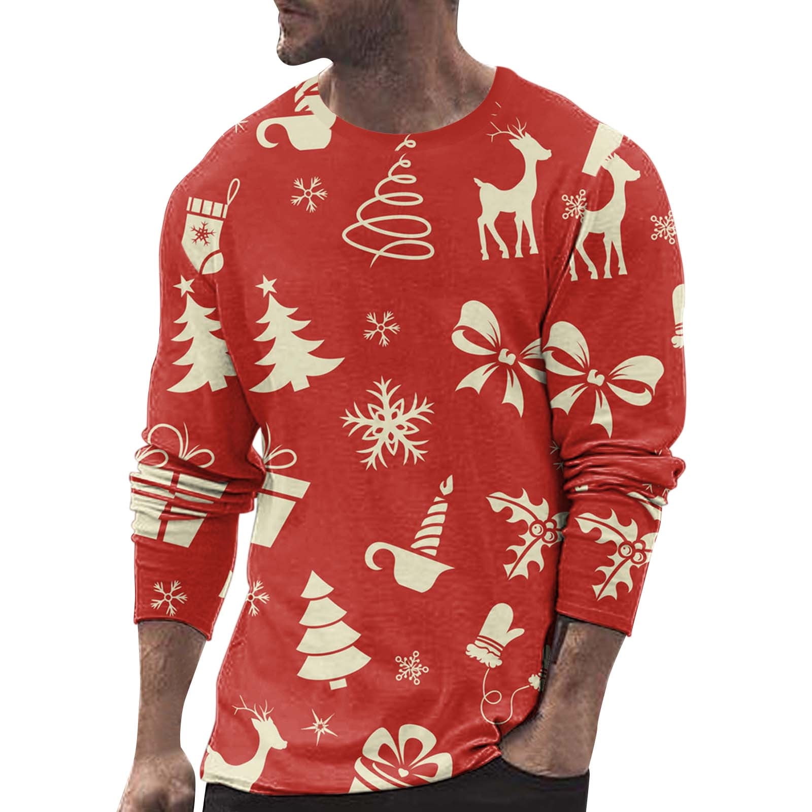 YanHoo Christmas Tshirt Men 3D Christmas Shirts Long Sleeve Big and
