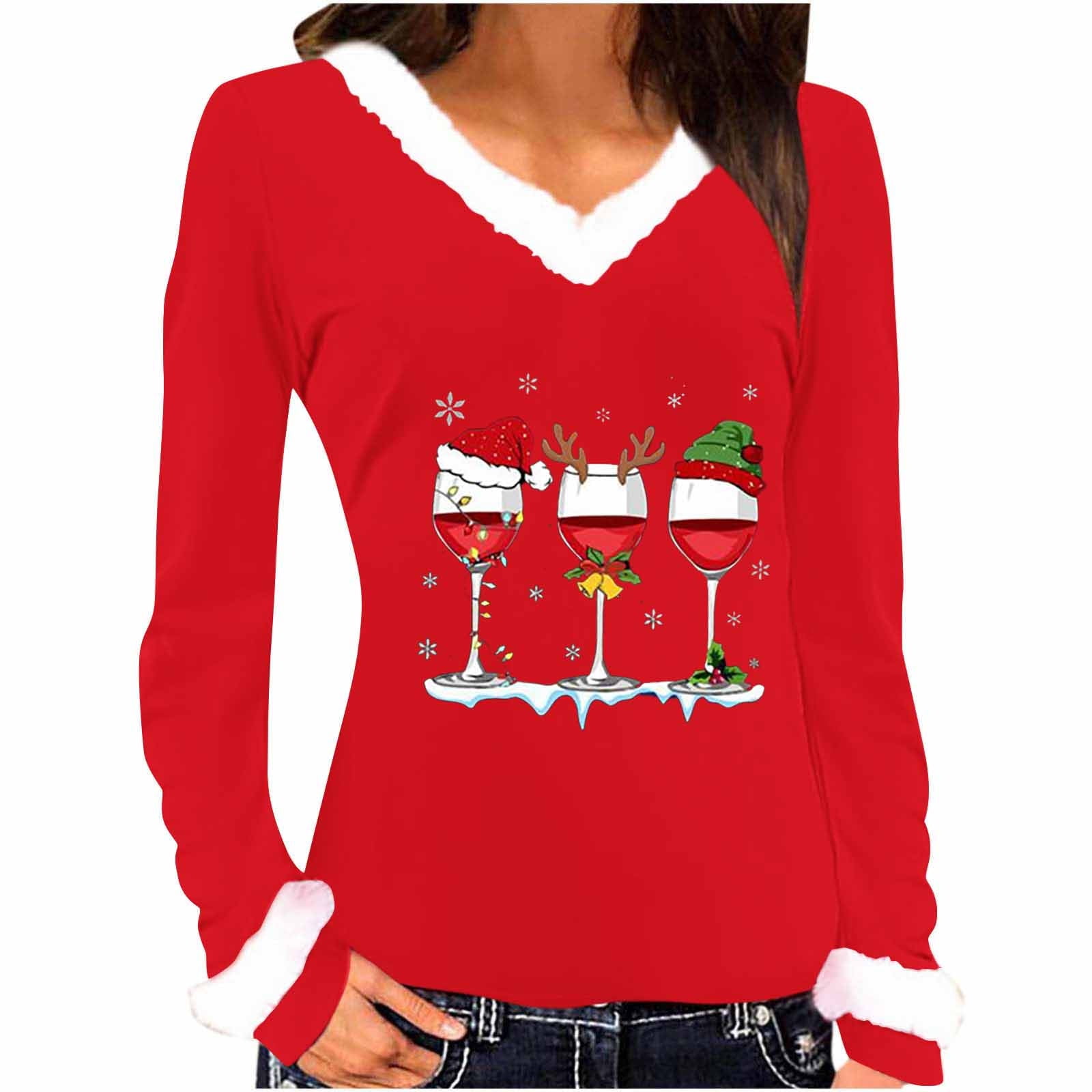 Yanhoo Christmas V Neck Tops For Women Christmas Sweaters For Women