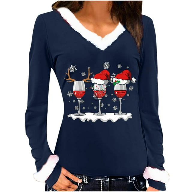 YanHoo Christmas V Neck Tshirts Womens Christmas Tops and Blouses Fall