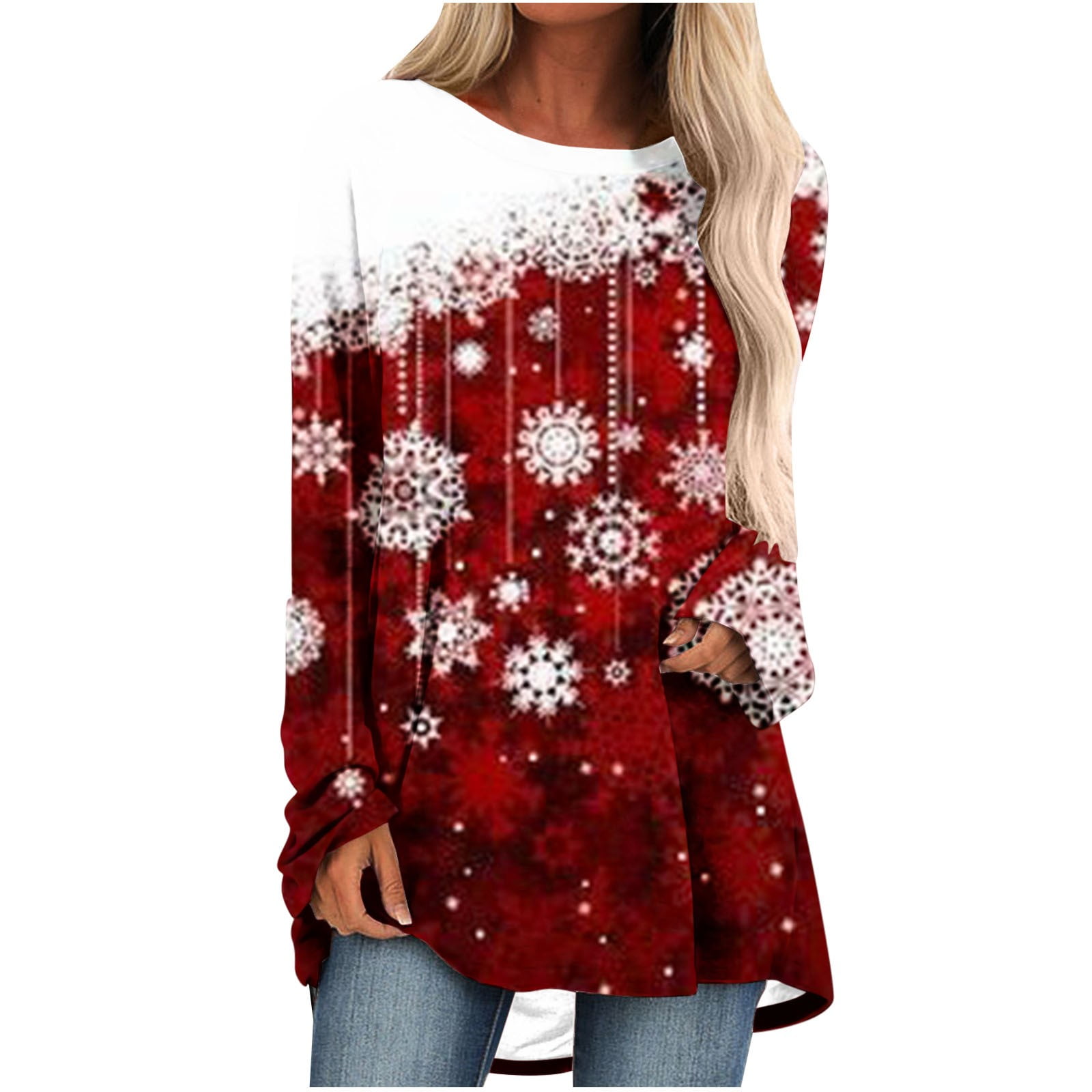 YanHoo Christmas Womens Tops Pullover Long Sleeve Tunic Blouse Casual ...