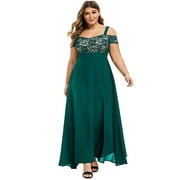 YanHoo Cocktail Dresses for Women 2024 Cold Shoulder Dresses for Weddings Short Sleeve Chiffon Maxi Dresses Party Dresses for Women Elegant Classy