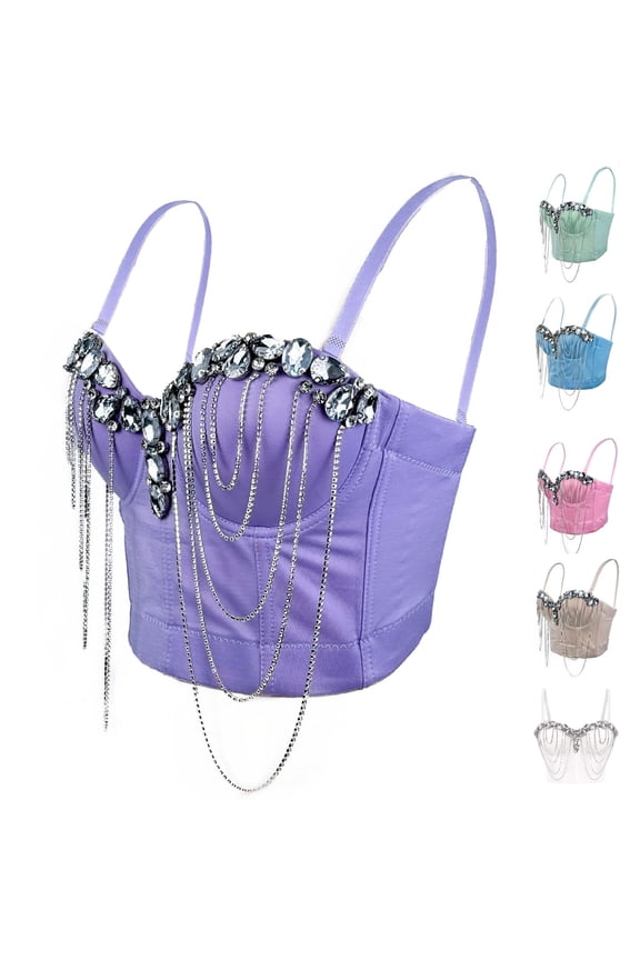 Corsets for Women Rhinestones Fringes Spaghetti Straps Cami Bralettes Push Up Bustier Bras Crop Tops