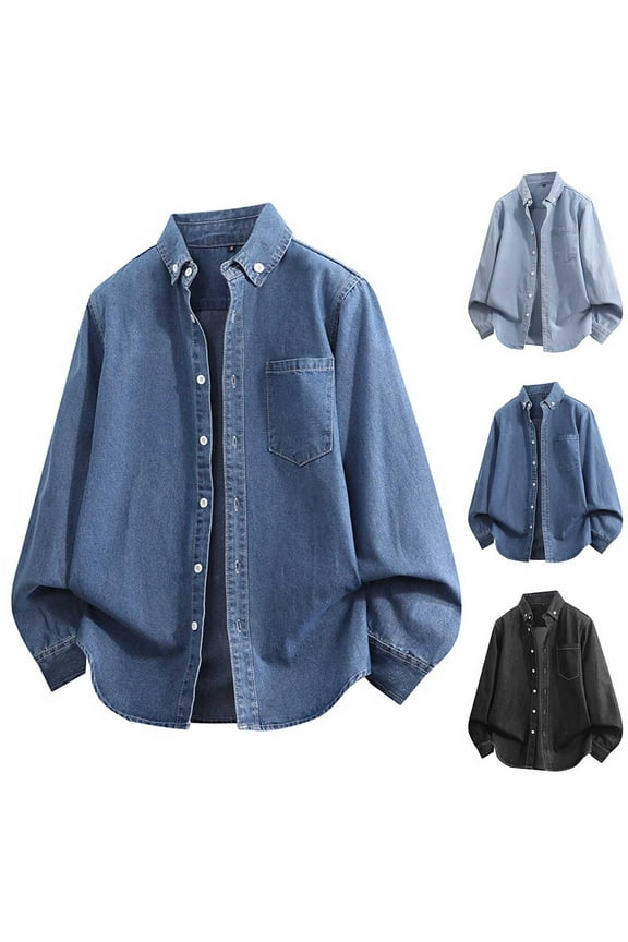 Denim Jacket Men Casual Vintage Oversized Loose Button Down Jean Trucker Jackets with Pocket Stylish Cowboy Outerwear Black,XXXXL