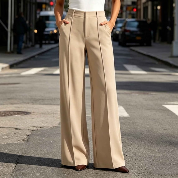 YanHoo Dress Pants for Women Plus Size High Waisted Work Business Pants Casual Solid Color Straight Trousers with Pockets