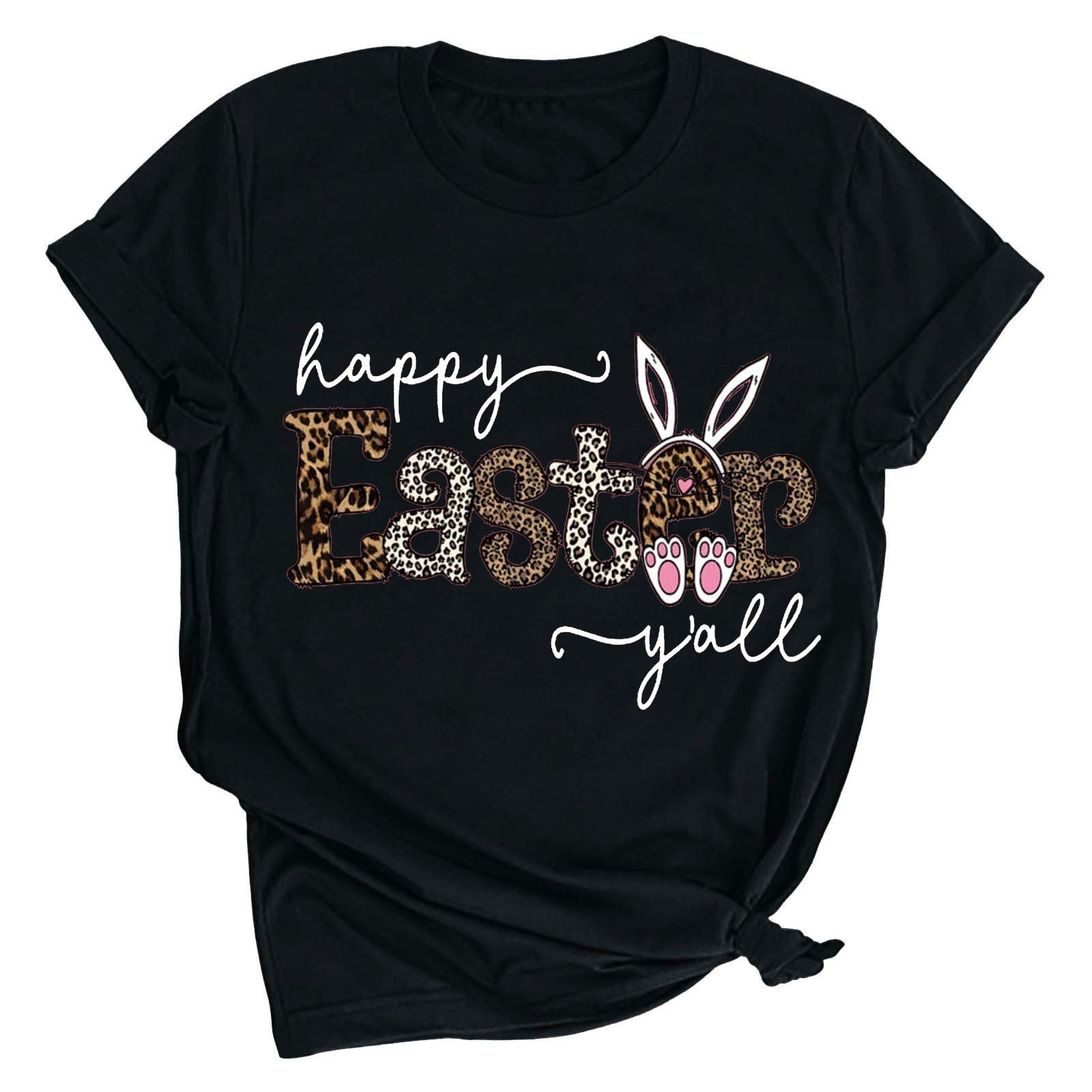 Bunny Leopard Print Floral Cute Easter Girls Women T-Shirt Bunny Leopard Print Floral Cute Easter Girls Women T-Shirt