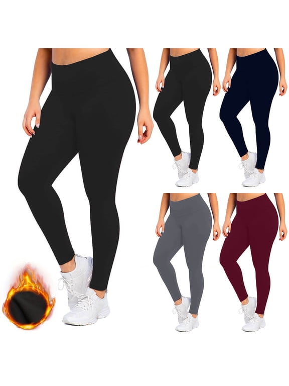 Fleece Lined Leggings Women Plus Size High Waist Warm Yoga Pants Comfy Stretch Slim Fit Workout Pants