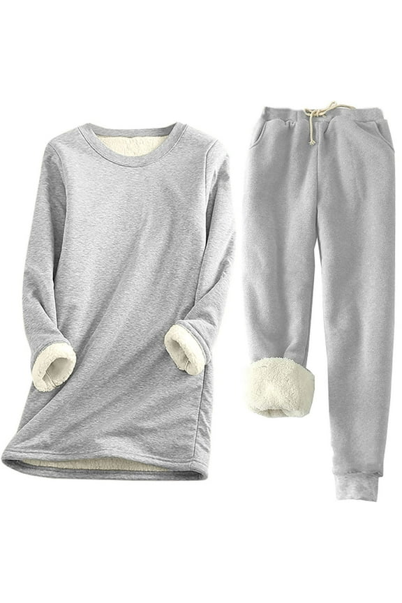 Fleece Pajamas for Women 2-Piece Warm and Cozy Flannel Pj Set Winter Hoodies for Women Warm Fuzzy Fleece Underwear Tops Sweatpants Thicken Fleece Sherpa Lined Underwear Plush Loungewear
