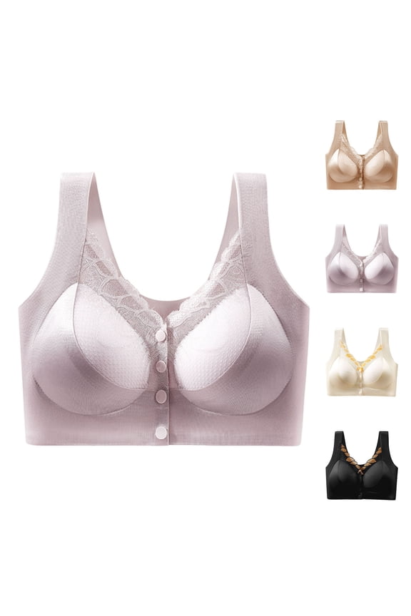 Front Closure Bras for Women Plus Size No Underwire Supportive Bra Seamless Push Up Lace Bralettes Comfort Breathable T-Shirt Bra