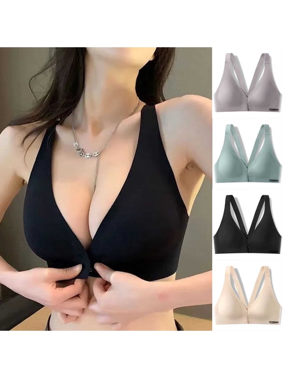 Front Closure Sports Bras for Women Push Up Seamless Bralette Lightweight Deep V Bra