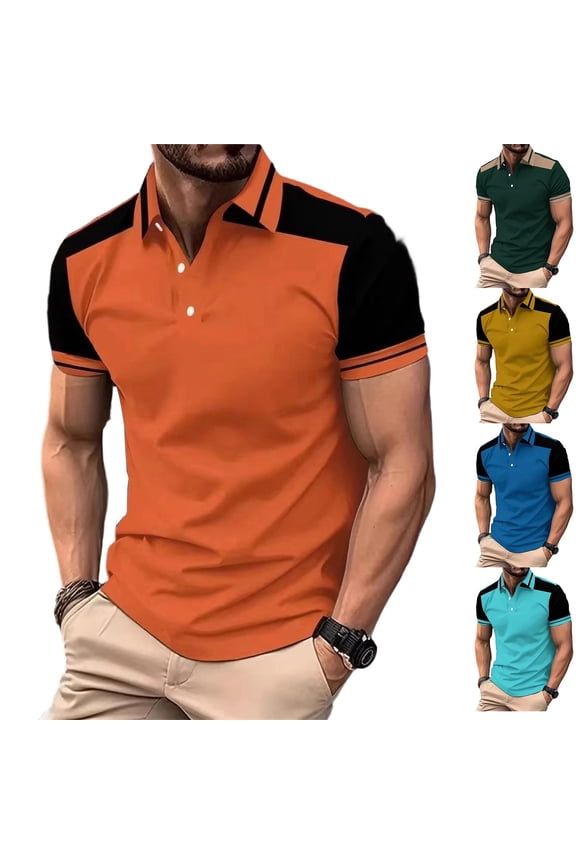 Golf Shirts for Men Short Sleeve Lapel Buttons T-Shirts Color Block Quick Dry Tshirt Summer Casual Workout Tee
