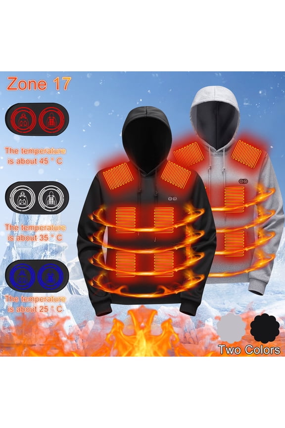 Heated Hoodie for Men Women Electric Heating Sweatshirt Warm Fleece Lined Winter Thermal 17 Heating Zones Pullover Sweater Black,L