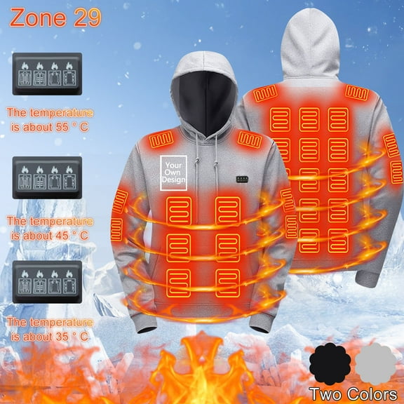 YanHoo Heated Hoodie for Men Women Electric Heating Sweatshirt Warm Fleece Lined Winter Thermal 29 Heating Zones Pullover Sweater Black,S