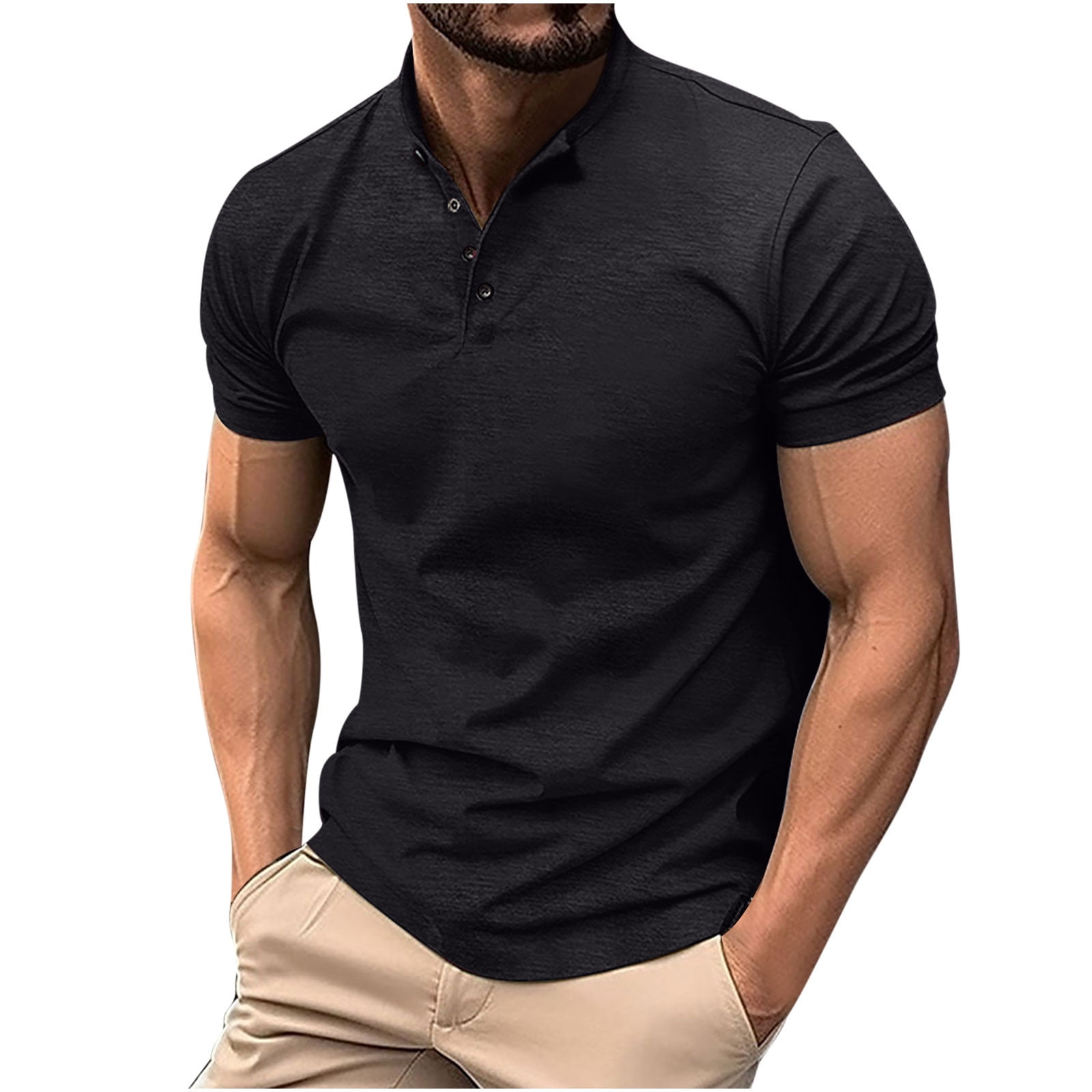 福袋安いいね半額ストア YanHoo Band Collar Stand Mens Men for Shirts Polo Collar Clothing