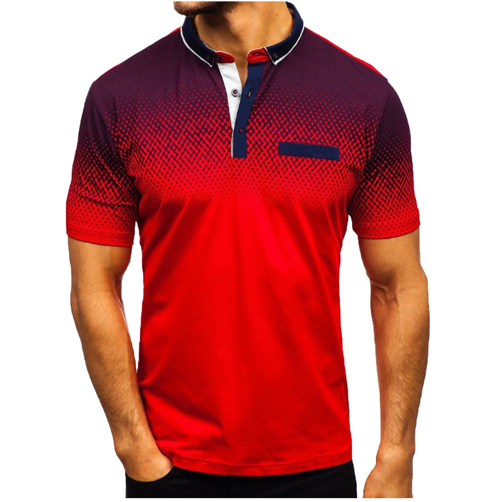 YanHoo Henley Polo Shirts for Men Collarless Golf Shirts Short Sleeve