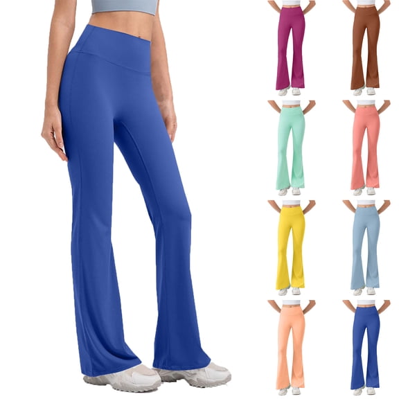 YanHoo High Waist Flare Yoga Pants for Women Tummy Control Bell Bottom Workout Leggings for Women Stretch Soft Seamless Bootcut Pants Yellow,S