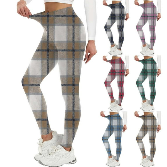YanHoo High Waisted Leggings for Women Plaid Color Block Patchowrk Soft Active Tights Tummy Control Pants for Yoga Running & Daily Wear Black,XXL