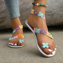 YANHOO Lace Sandals for Women Flat Clip Toe Slipper Dressy Summer Slip On Sandals Boho Strappy Sandal for Wedding Guest Walmart