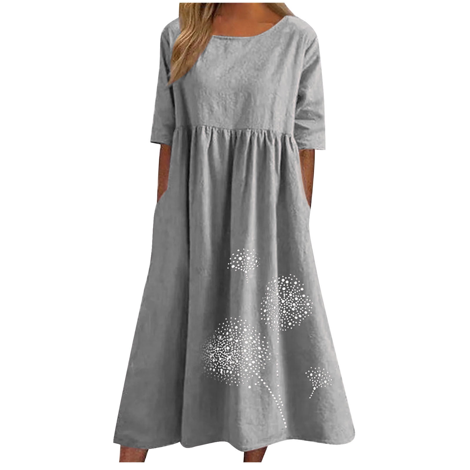 YanHoo Linen Dresses for Women 2024 Plus Size Summer Dress Short Sleeve