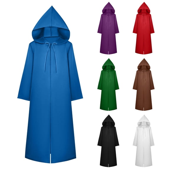 YanHoo Long Hooded Cloak for Adult Men Medieval Robe Women Cape Halloween Cloak Costume Party Outfit