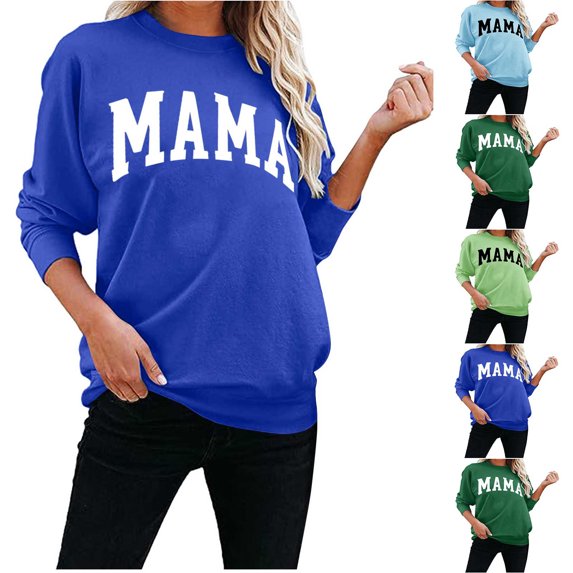 YanHoo Long Sleeve Mama Sweatshirts for Women Oversized Crewneck Sweatshirt Loose Fit Pullover Tops