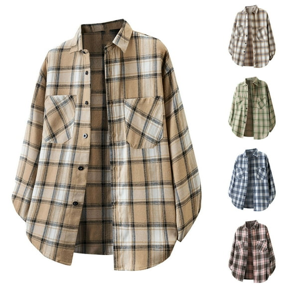 YanHoo Long Sleeve Shirts for Men Button Down Plaid Shirt Jacket Boyfriend Soft Cozy Casual Shacket Spring Fall Outfit with Pockets Pink,XXXXL