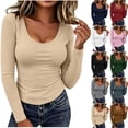 YanHoo Long Sleeve Shirts for Women Trendy Scoop Neck T-Shirts Slim Fit ...