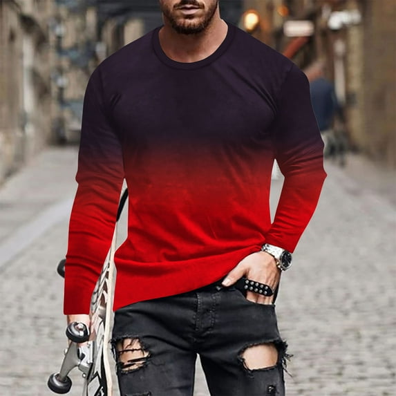 YanHoo Long Sleeve T Shirt Men Graphic Tee Shirts for Men Big and Tall Casual Muscle Crewneck Pullover Tops for Spring Holiday