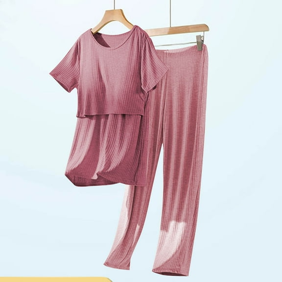 YanHoo Maternity Nursing Pajama Sets Labor Delivery Pjs Short Sleeve Breastfeeding Pajamas Pregnancy Sleepwear Set